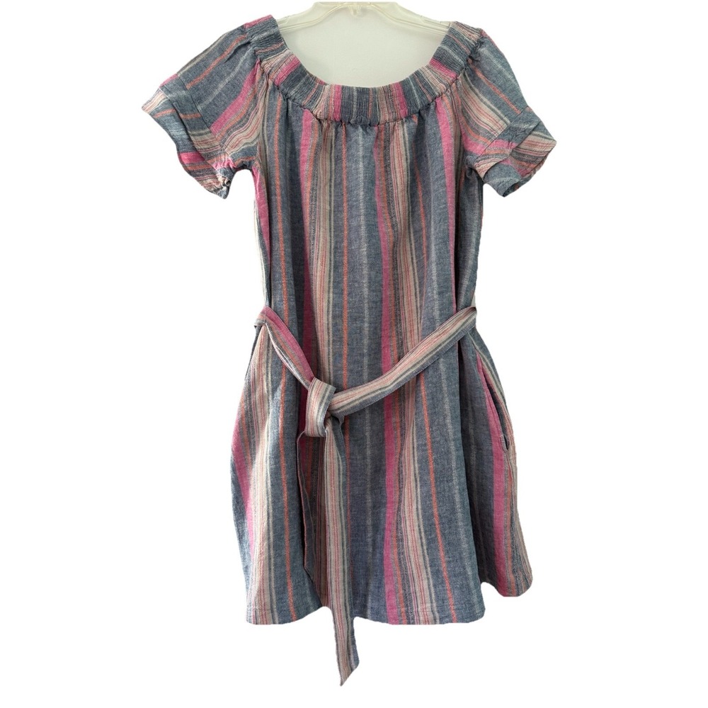 Soho Street New York & Co Dress Womens M Blue Pink Striped Linen Blend Belted
